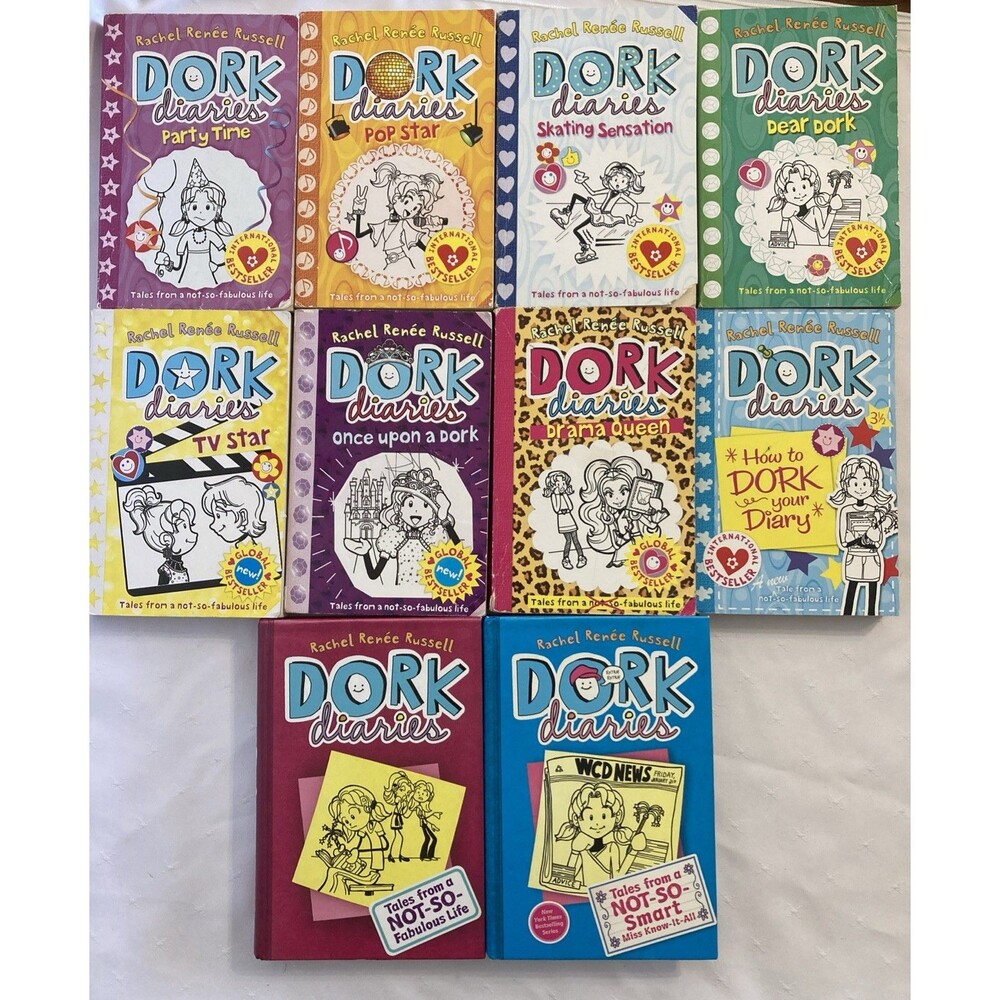 Lot Of 10 Dork Diaries Books 2 Hardcover/8 Paperback Rachel Renee Russell